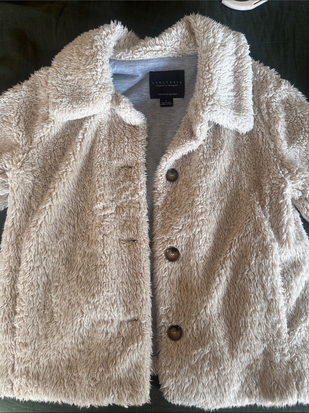 Sanctuary Beige Faux-Sherpa Teddy Coat with Button Front
